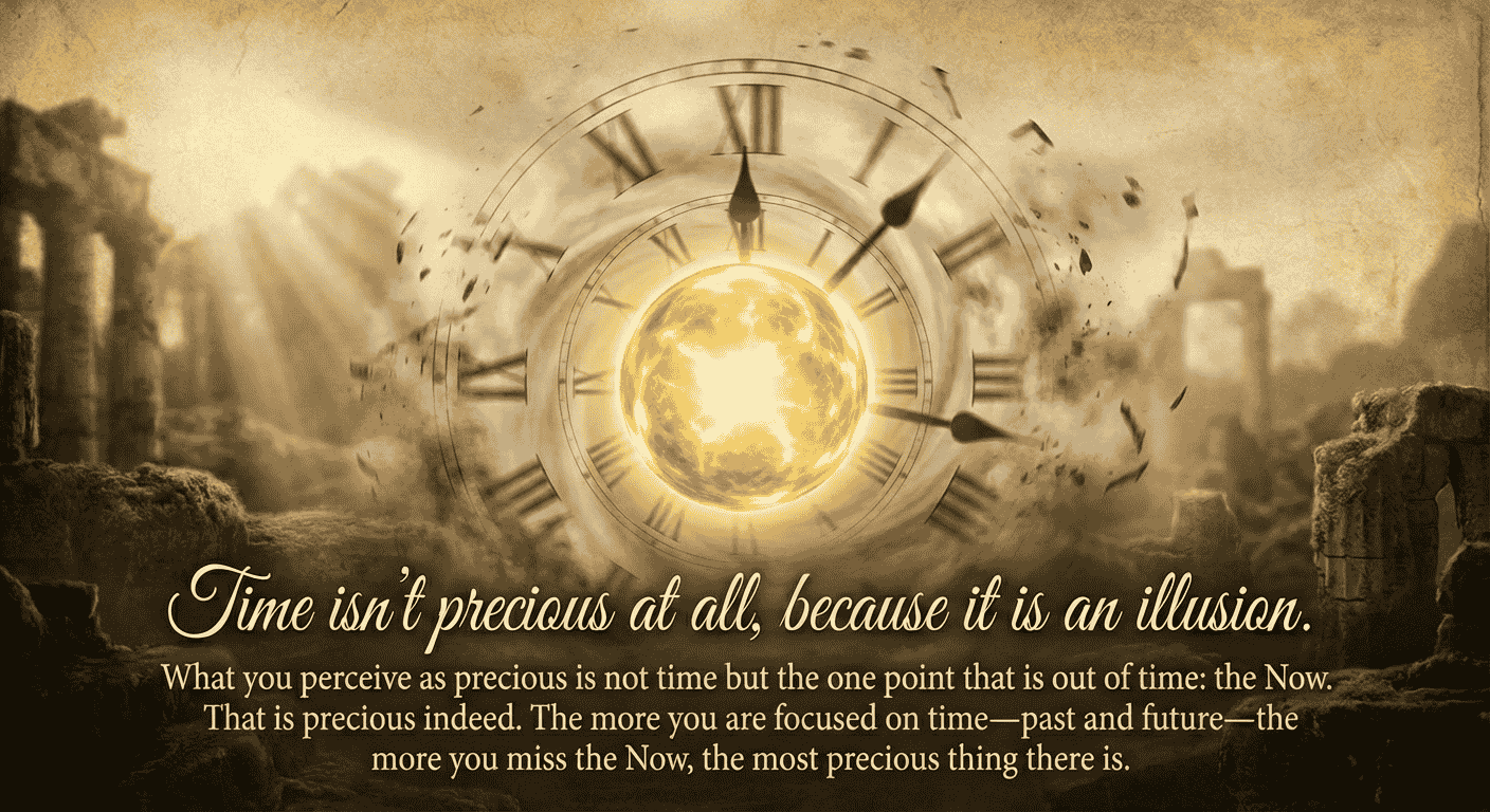 Time isn't precious at all, because it is an illusion. What you perceive as precious is not time but the one point that is out of time: