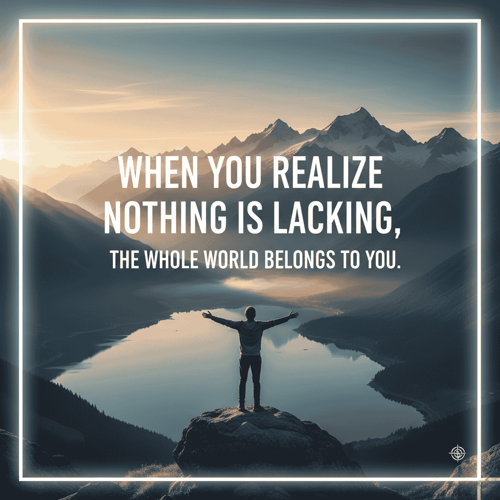 When you realize nothing is lacking, the whole world belongs to you.