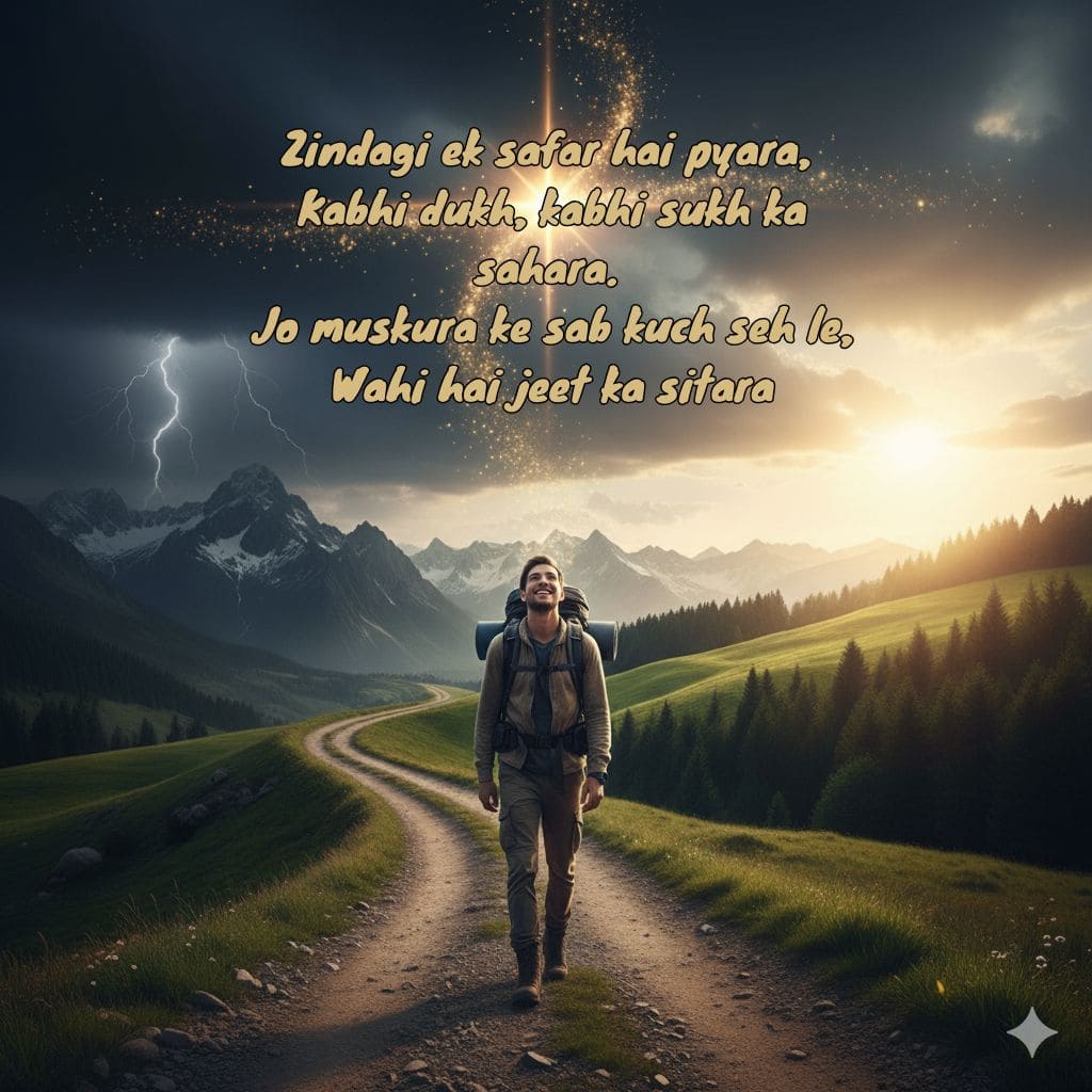 Zindagi ek safar hai pyara, Kabhi dukh, kabhi sukh ka sahara. Jo muskura ke sab kuch seh le, Wahi hai jeet ka sitara